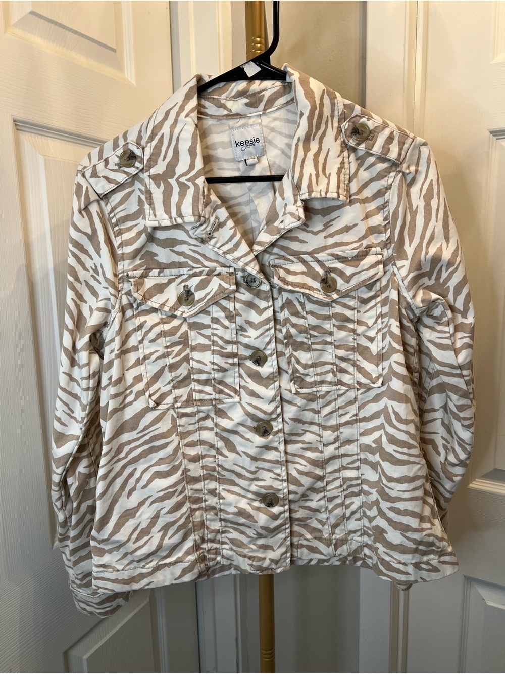 kenzie Neutral Zebra-Print Utility Jacket